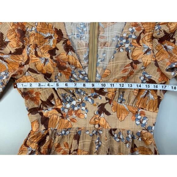 VTG Anthropologie Womens Flying Tomato Dress M Boho 70s Retro Ruffle Sheer Vneck - Picture 11 of 16